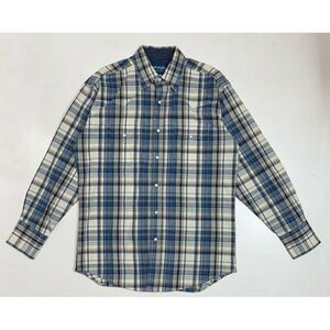 Wrangler Brush Popper Mens Shirt Pearl Snap Medium Blue Western‎ Cowboy Denim